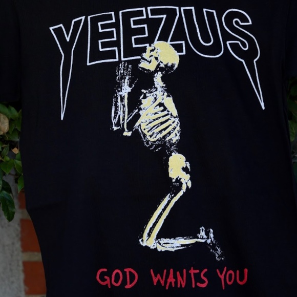 YEEZUS- GOD WANTS YOU GRAPHIC BLACK SKULL TSHIRT - Picture 2 of 3
